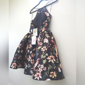 NWt L'atiste Black Tropical 🐦 Bird + Floral-Print 💮 Dress ~ Size S
